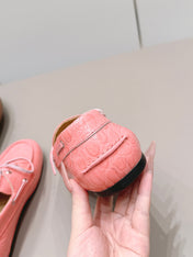 MIUMIU 26S BOAT SHOES IN PINK EMBOSSED CALFSKIN