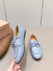 MIUMIU 26S BOAT SHOES IN BLUE EMBOSSED CALFSKIN