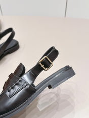 MIUMIU 26S PENNY SLINGBACK LOAFERS IN BLACK CALFSKIN GOLD HARDWARE