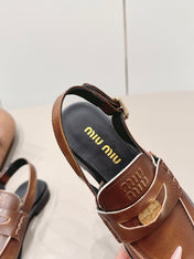 MIUMIU 26S PENNY SLINGBACK LOAFERS IN BROWN CALFSKIN GOLD HARDWARE