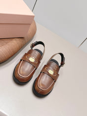 MIUMIU 26S PENNY SLINGBACK LOAFERS IN BROWN CALFSKIN GOLD HARDWARE
