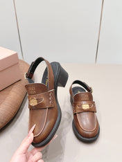 MIUMIU 26S BLOCK HEEL PENNY SLINGBACK LOAFERS 50MM IN BROWN CALFSKIN