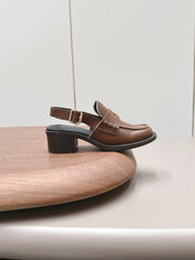 MIUMIU 26S BLOCK HEEL PENNY SLINGBACK LOAFERS 50MM IN BROWN CALFSKIN