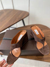 ALAIA WEDGE THONG SANDALS 25S IN BROWN SUEDE