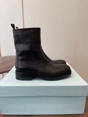 PRADA 25S COWBOY BOOTS IN DARK BLACK-BROWN CALFSKIN