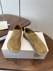LOEWE 26S FOLIO DERBY SHOES IN LIGHT BROWN SUEDE