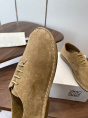 LOEWE 26S FOLIO DERBY SHOES IN LIGHT BROWN SUEDE