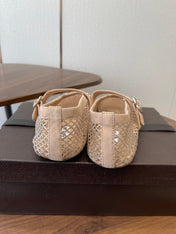 ALAIA 26S MESH FLATS IN BEIGE SUEDE RHINESTONE-EMBELLISHED