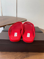 ALAIA 26S FLAT MULES IN RED SUEDE AND MESH RHINESTONE-EMBELLISHED