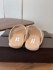 ALAIA 26S FLAT MULES IN BEIGE SUEDE AND MESH RHINESTONE-EMBELLISHED