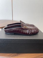 YSL 26S LOAFER MULES IN DARK RED BROWN CALFSKIN