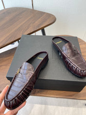YSL 26S LOAFER MULES IN DARK RED BROWN CALFSKIN