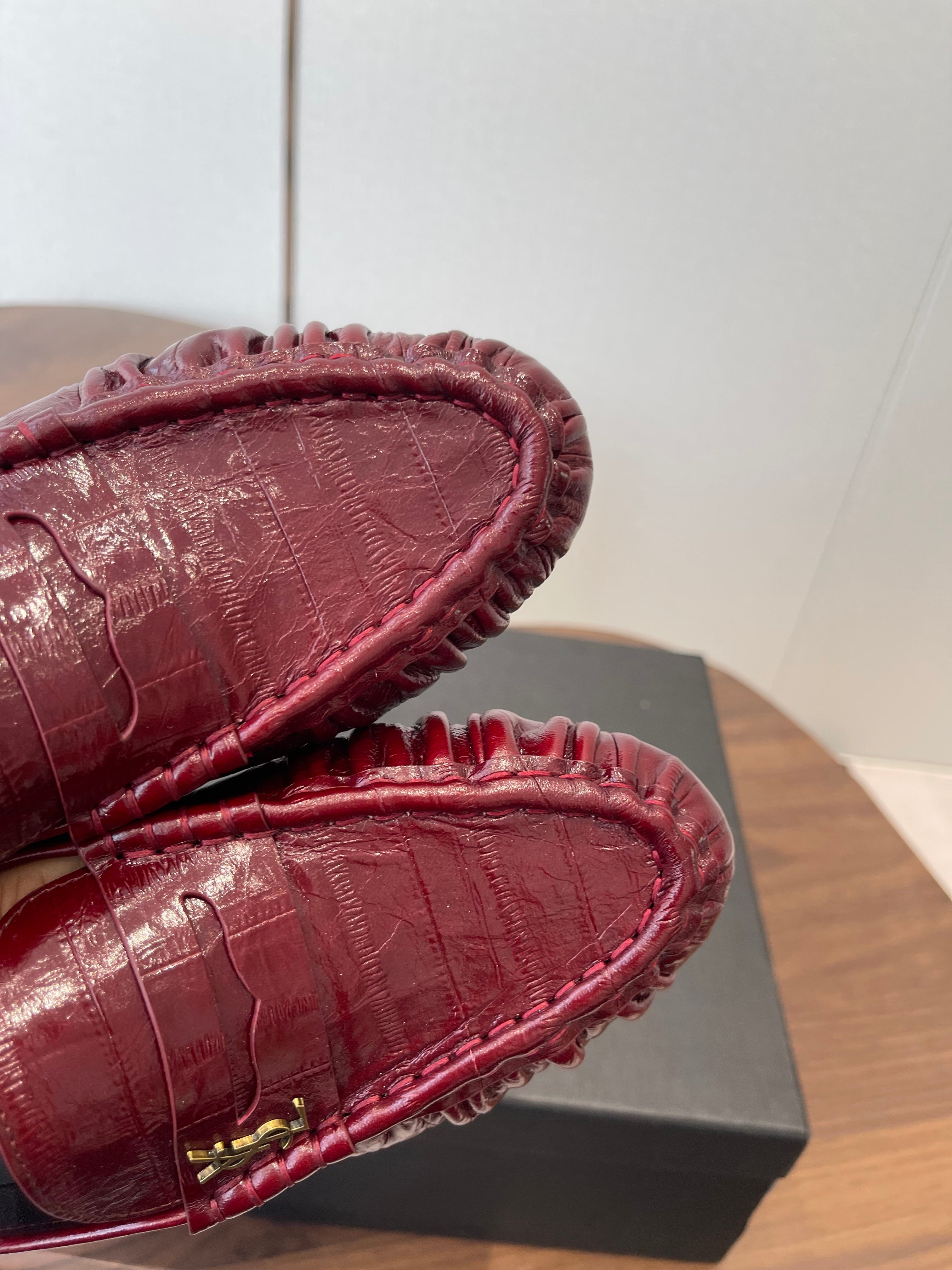 YSL 26S LOAFER MULES IN DARK RED CALFSKIN