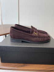 YSL 26S LOAFER IN DARK PLUM BROWN SUEDE