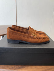 YSL 26S LOAFER IN BURNT ORANGE BROWN SUEDE