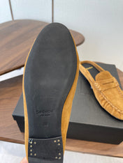 YSL 26S LOAFER MULES IN CAMEL BROWN SUEDE