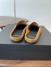 YSL 26S LOAFER MULES IN CAMEL BROWN SUEDE