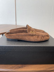 YSL 26S LOAFER MULES IN BROWN SUEDE