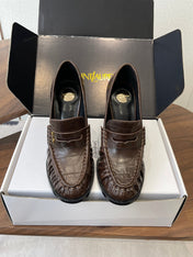 YSL 26S HEELED LOAFERS 100 MM IN DARK BROWN CALFSKIN