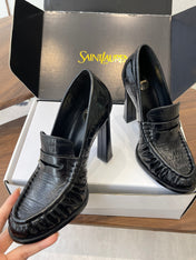 YSL 26S HEELED LOAFERS 100 MM IN BLACK SHINY CALFSKIN
