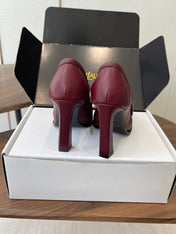 YSL 26S HEELED LOAFERS 100 MM IN DARK RED CALFSKIN