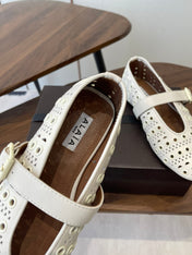 ALAIA 26S MARY JANE FLATS IN WHITE LAMBSKIN