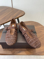 ALAIA 26S MARY JANE FLATS IN DARK BROWN SUEDE STYLE 1