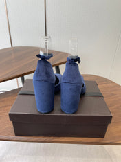 ALAIA 26S SQUARE-TOE HIGH HEELS 95 MM IN NAVY BLUE SUEDE