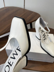 LOEWE 26S ONDA 90MM T-STRAP HIGH-HEEL SHOES IN WHITE GLOSSY CALFSKIN