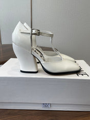LOEWE 26S ONDA 90MM T-STRAP HIGH-HEEL SHOES IN WHITE GLOSSY CALFSKIN