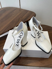 LOEWE 26S ONDA 90MM T-STRAP HIGH-HEEL SHOES IN WHITE GLOSSY CALFSKIN