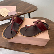 MIUMIU 26S FLIP FLOPS IN DARK BROWN AND BURGUNDY RED CALFSKIN