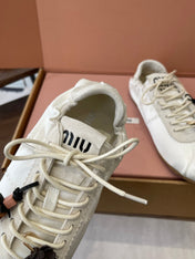 MIUMIU 26S SNEAKERS IN IVORY WHITE PLUME SATIN
