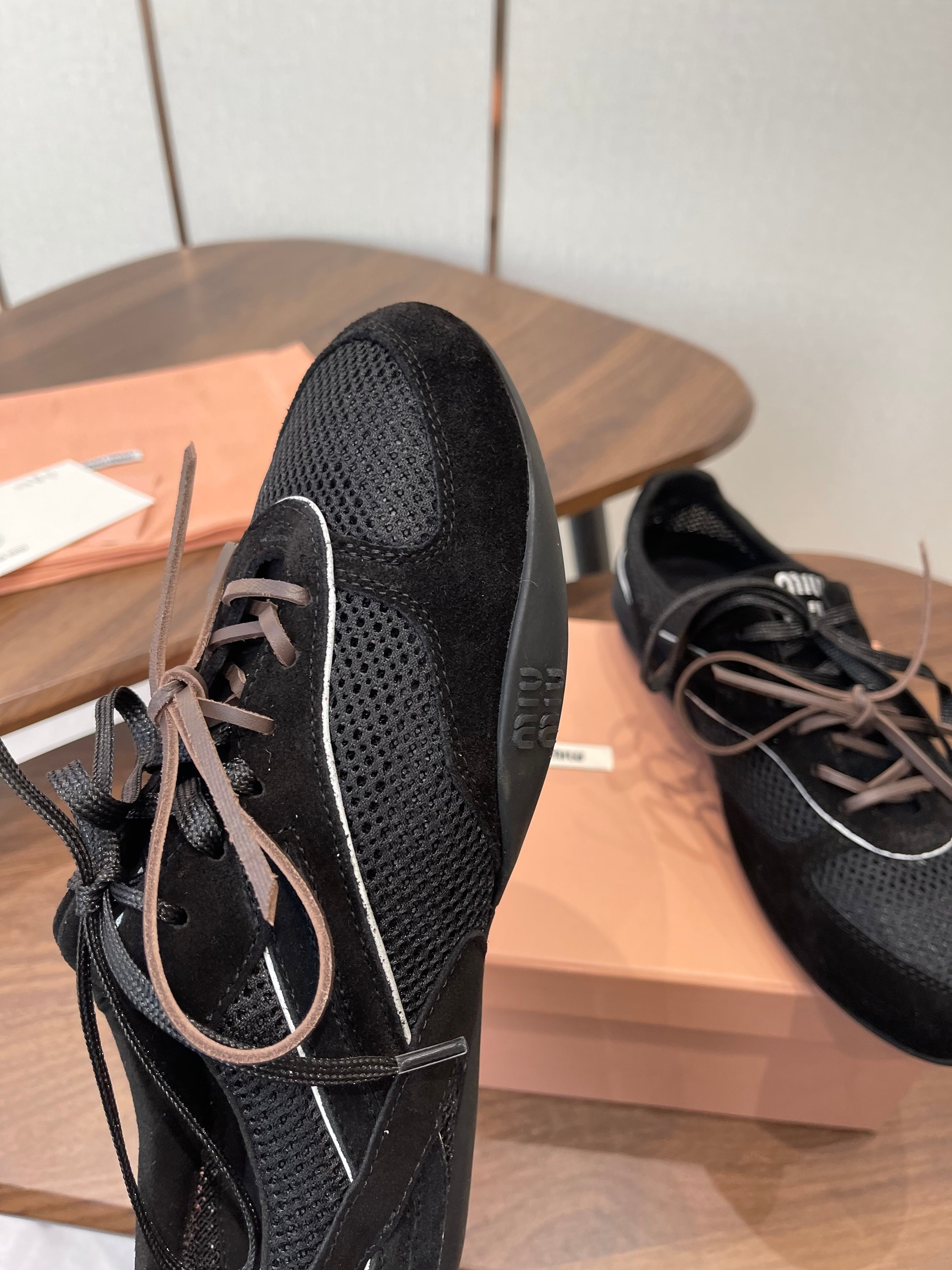 MIUMIU 26S SNEAKERS IN BLACK MESH AND SUEDE