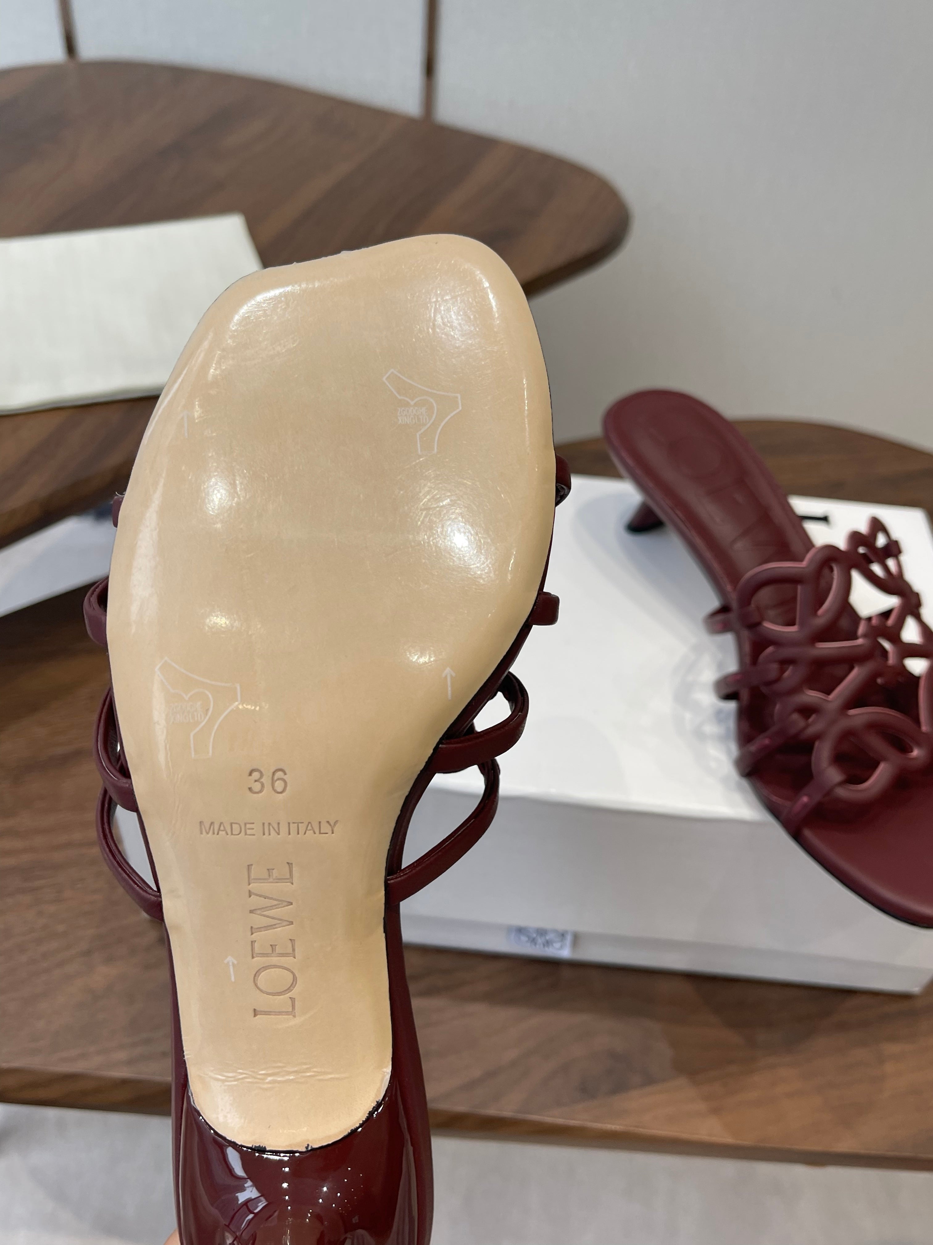 LOEWE 26S HIGH HEEL SANDALS IN WINE RED CALFSKIN