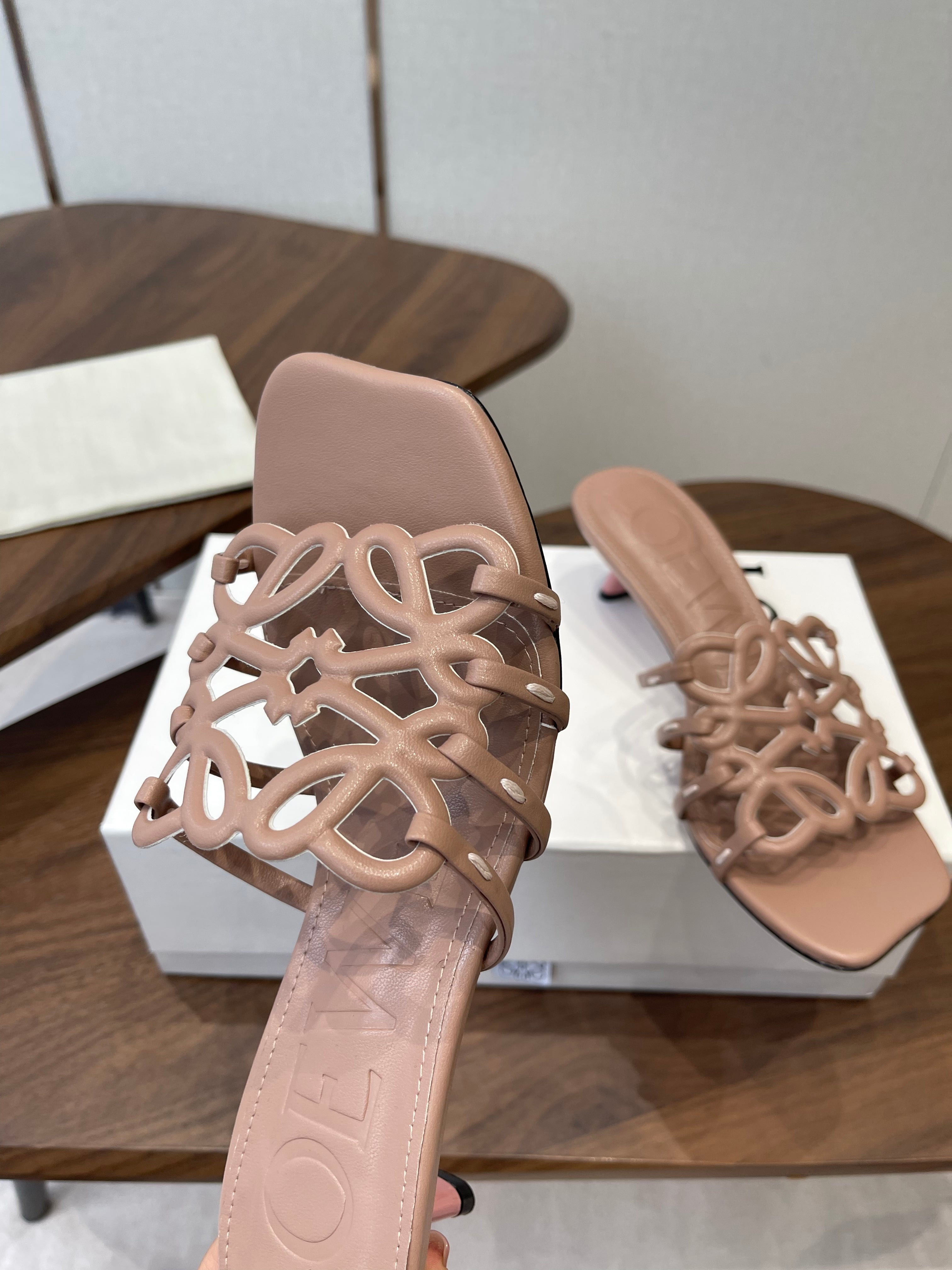 LOEWE 26S HIGH HEEL SANDALS IN TAUPE BROWN CALFSKIN