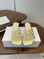 LOEWE 26S HIGH HEEL SANDALS IN LIGHT YELLOW CALFSKIN WITH CRYSTALS