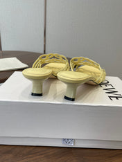 LOEWE 26S HIGH HEEL SANDALS IN BUTTER YELLOW CALFSKIN WITH CRYSTALS
