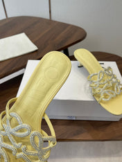 LOEWE 26S HIGH HEEL SANDALS IN BUTTER YELLOW CALFSKIN WITH CRYSTALS