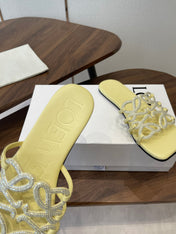 LOEWE 26S FLAT SANDALS IN YELLOW CALFSKIN WITH CRYSTALS