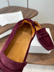 THE ROW 26S SQUARE TOE LOAFERS IN BURGUNDY RED SUEDE
