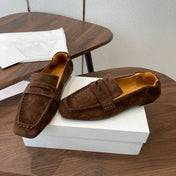 THE ROW 26S SQUARE TOE LOAFERS IN DARK BROWN SUEDE