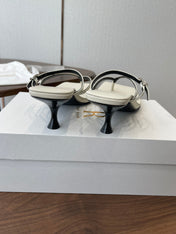THE ROW 26S SQUARE TOE THONG HEELS IN IVORY WHITE CALFSKIN