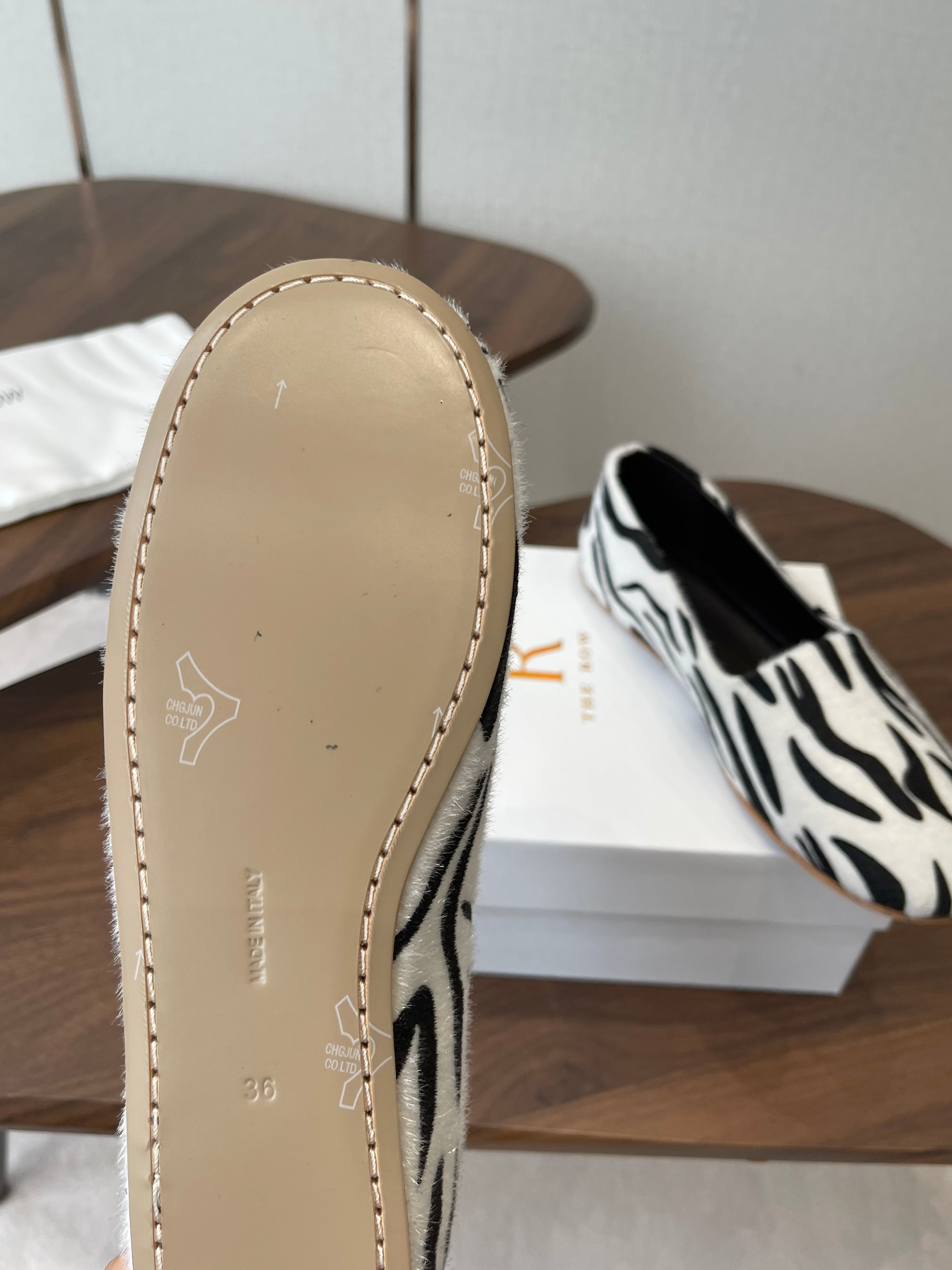 THE ROW 26S MARY JANES IN WHITE ZEBRA PRINT PONY HAIR