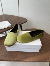 THE ROW 26S BALLET FLATS IN LIGHT OLIVE GREEN VELVET