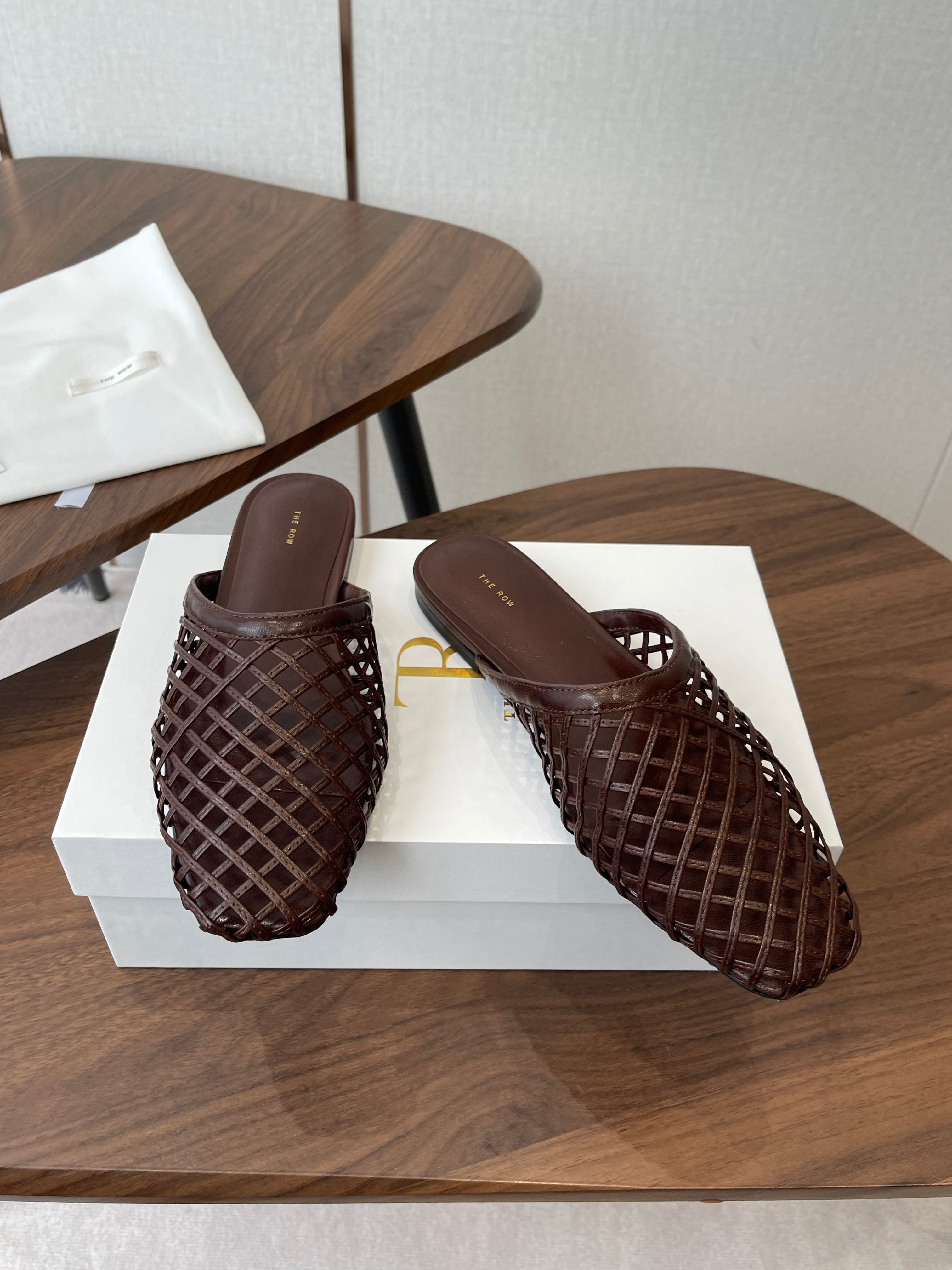THE ROW 26S MULE SANDALS IN DARK BROWN CALFSKIN