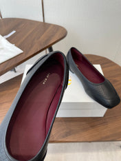 THE ROW 26S SQUARE TOE  BALLET FLATS IN BLACK CALFSKIN