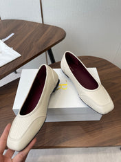 THE ROW 26S SQUARE TOE  BALLET FLATS IN CREAM WHITE CALFSKIN