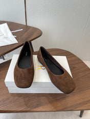 THE ROW 26S FLATS IN DARK BROWN SUEDE