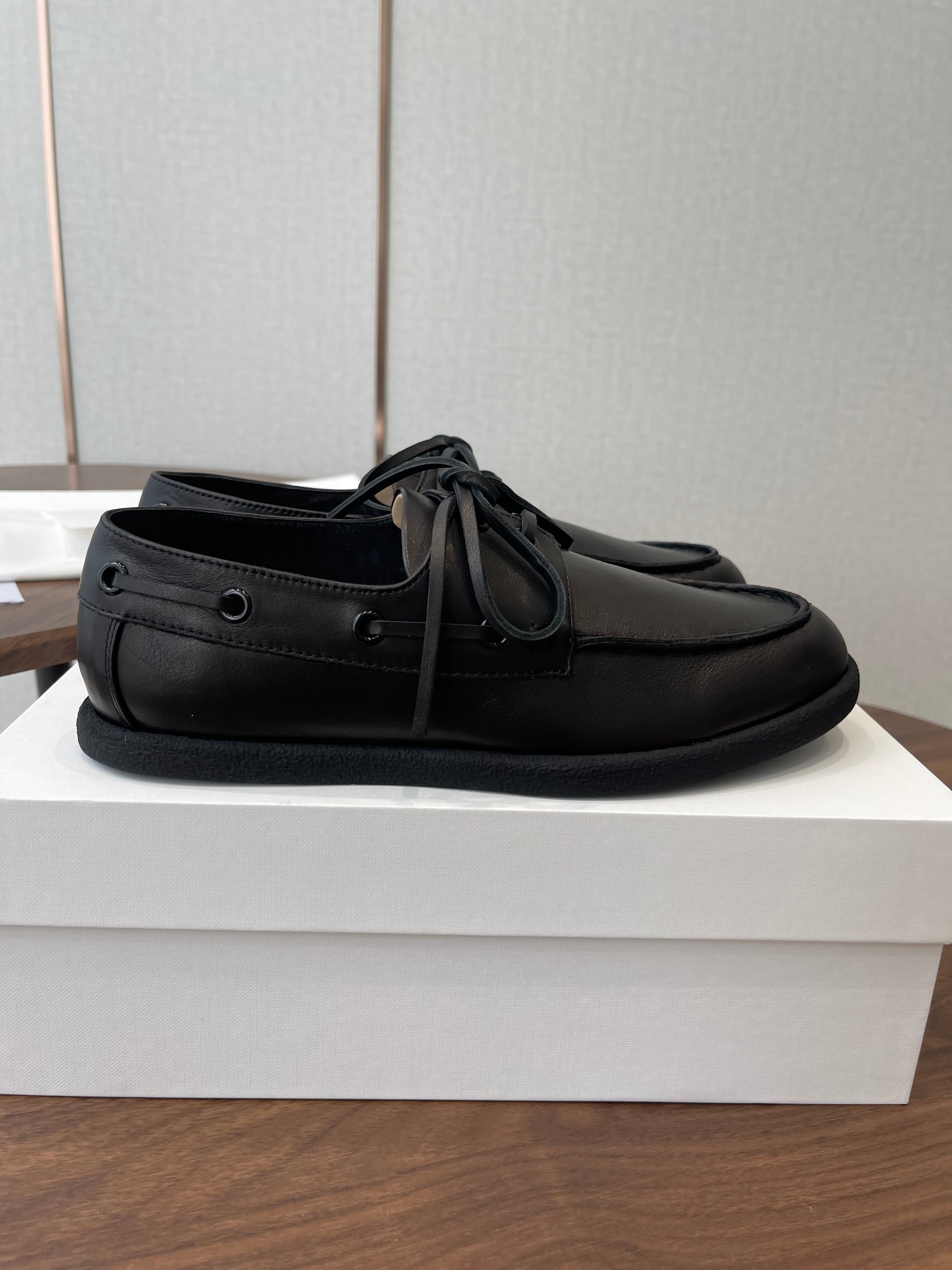 THE ROW 26S LOAFERS IN BLACK CALFSKIN